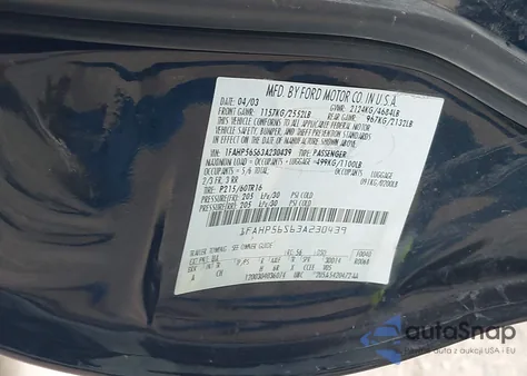 2003 Ford Taurus Sel из США, поврежденный, VIN 1FAHP56S63A230439